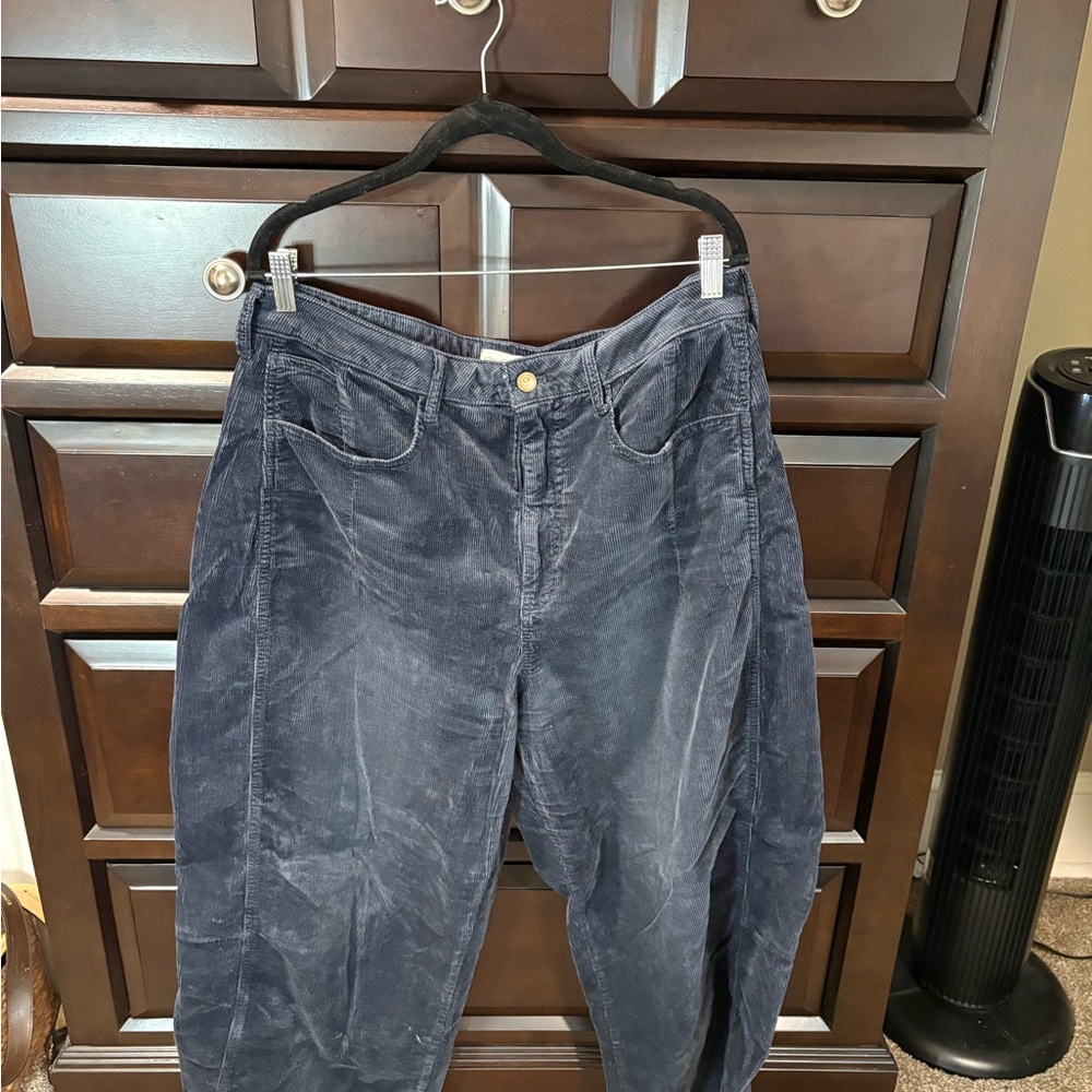 Pilcro Navy Corduroy Waistband Detail